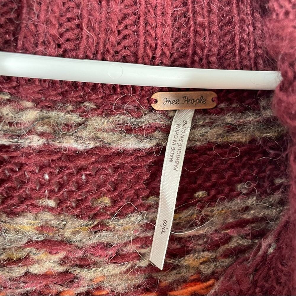 Free People Snow Bunny Maroon Orange Wool Alpaca Fair Isle Sweater Small - Picture 6 of 13